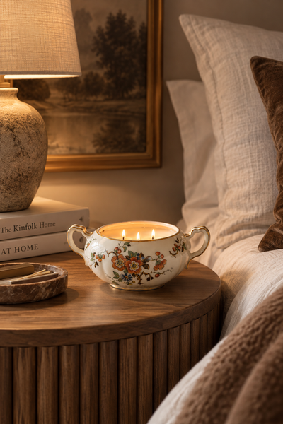 Vintage Floral Porcelain Three Wick Soy Candle