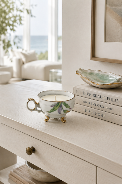Vintage Footed Porcelain Teacup Soy Candle