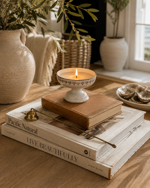 Pearlescent Fine China Pedestal Sandalwood Soy Candle