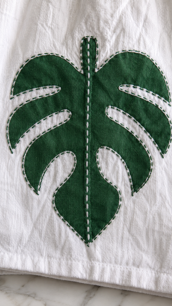 Coastal Monstera Hand Painted Towel