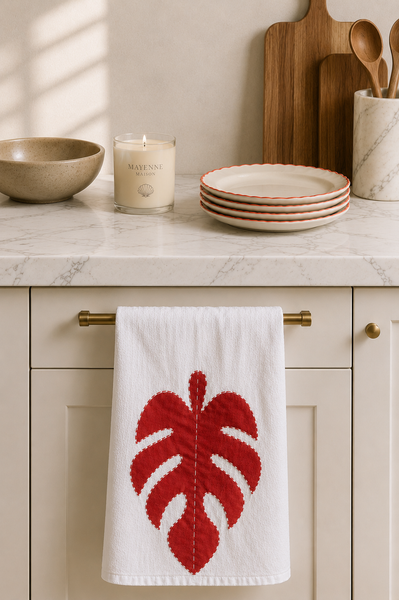 Coastal Monstera Hand Painted Towel