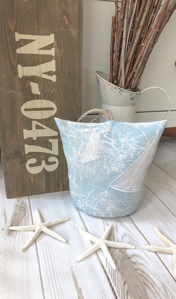 Weathered Nautical Print Door Stop - Coastal blue