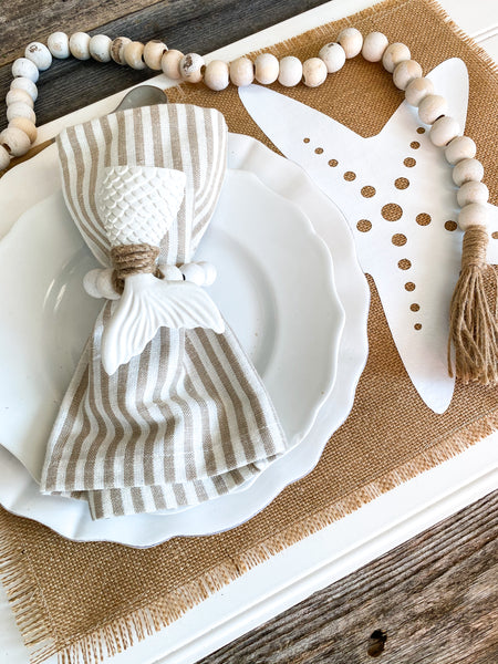 Starfish Printed Burlap Hand Frayed Placemats