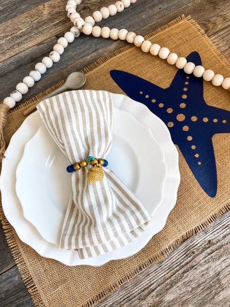 Starfish Printed Burlap Hand Frayed Placemats