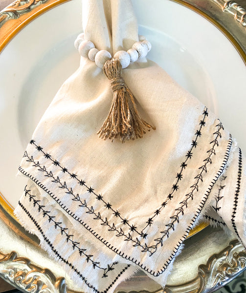 Farmhouse Style Napkin Rings With Jute Tassel