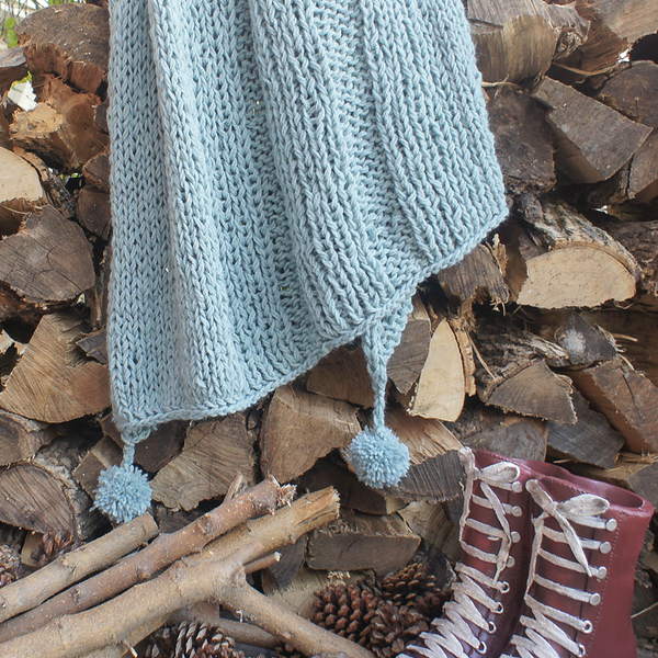 Riviera Hand Knit Chunky Wool Pom Pom Throw