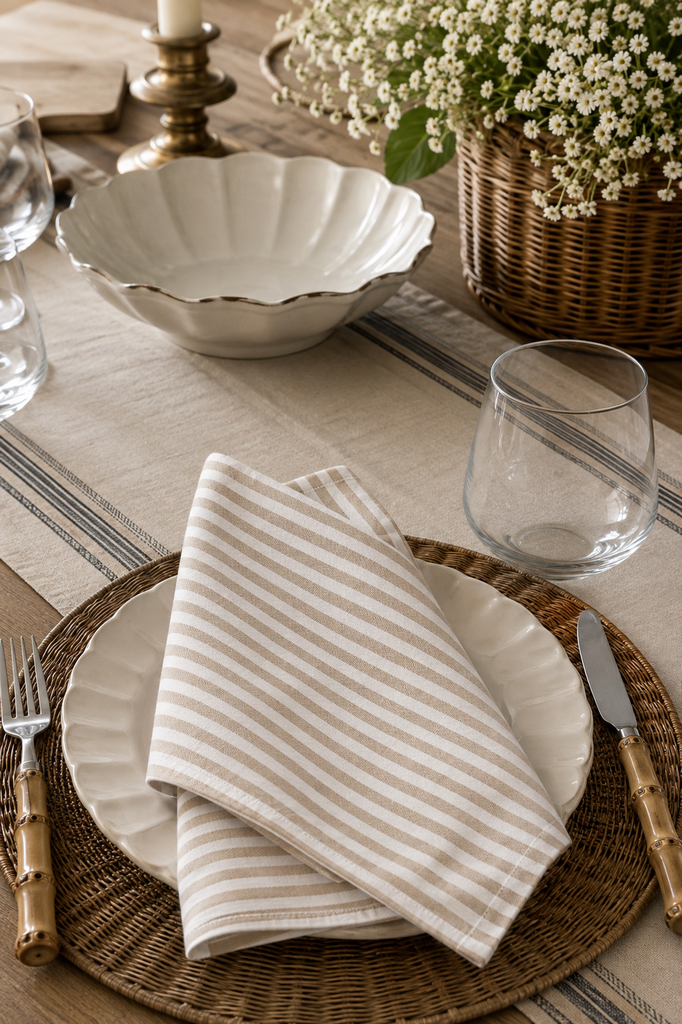 Earth Tone Striped Dinner Napkins