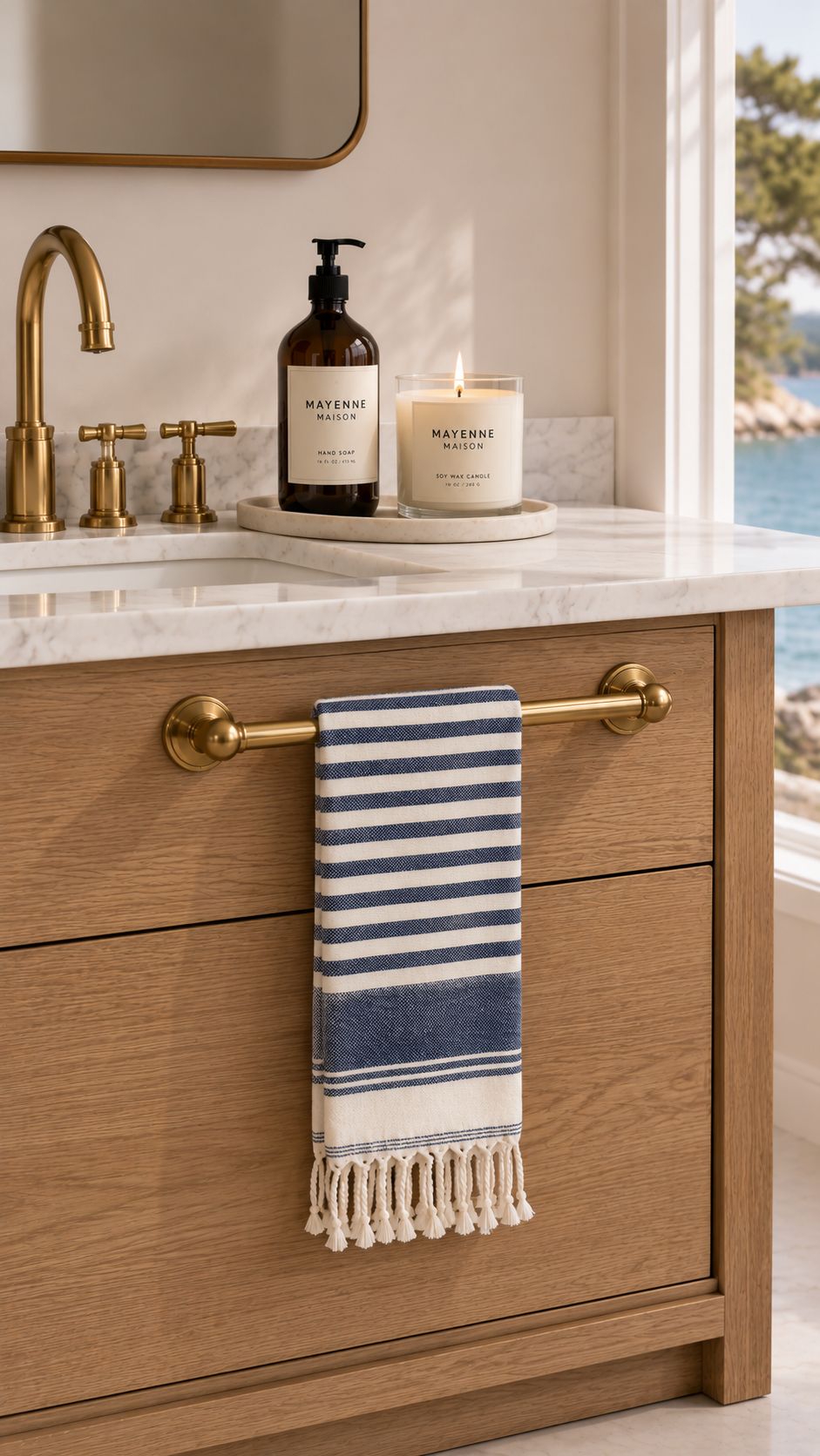 Modern Mediterranean Blue Stripe  Peshtamal Towel