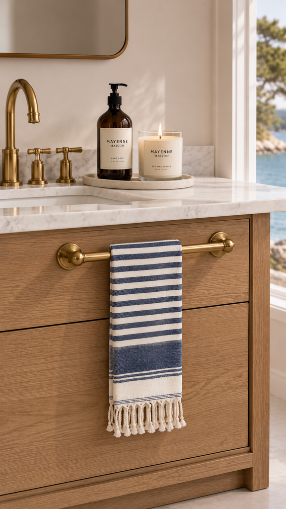 Modern Mediterranean Blue Stripe  Peshtamal Towel