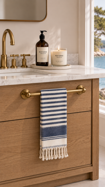 Modern Mediterranean Blue Stripe  Peshtamal Towel