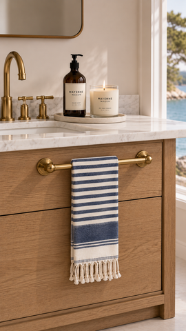 Modern Mediterranean Blue Stripe  Peshtamal Towel