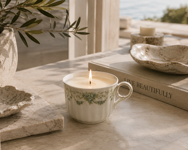Hand Poured Wax Candle In Vintage China