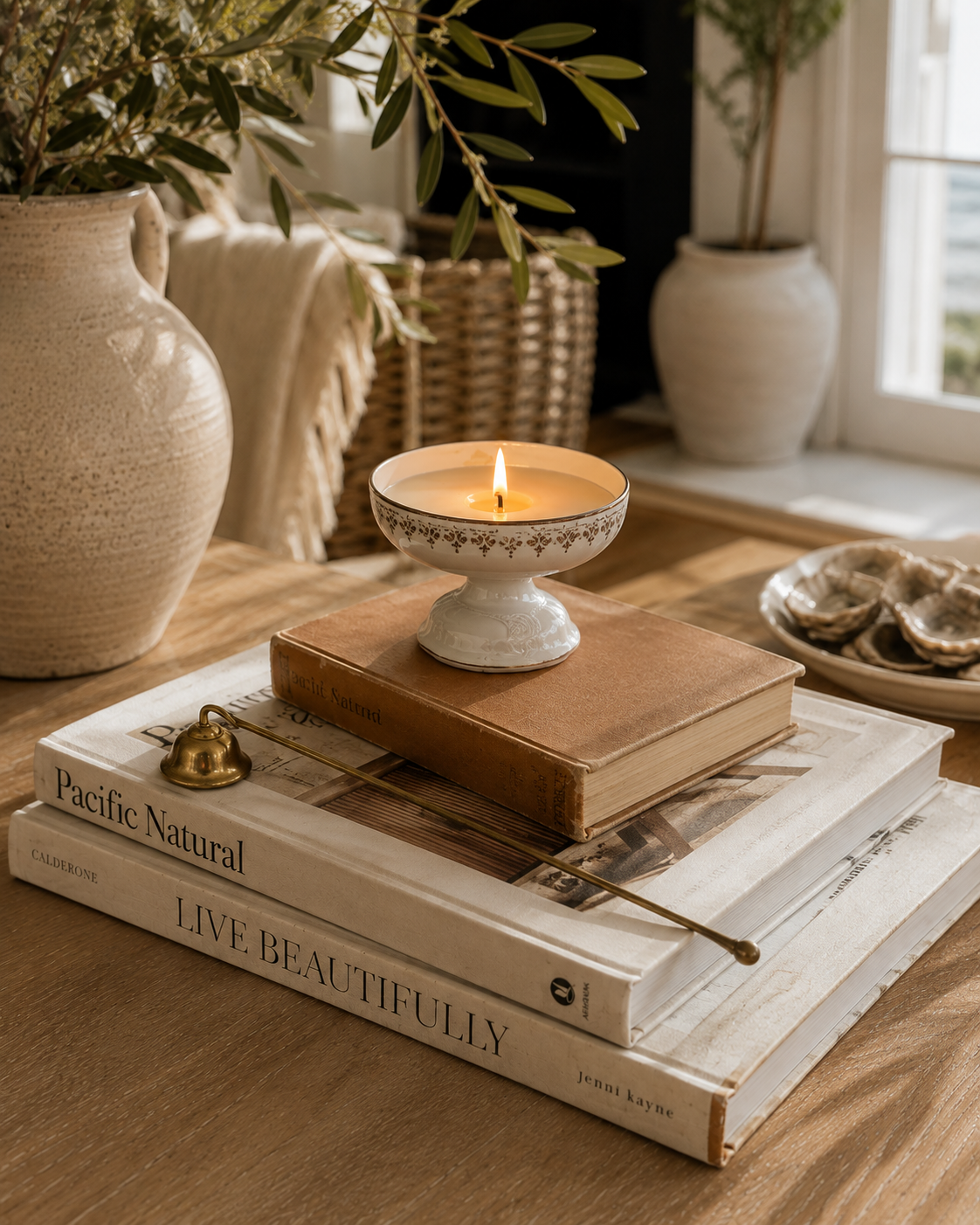 Pearlescent Fine China Pedestal Sandalwood Soy Candle