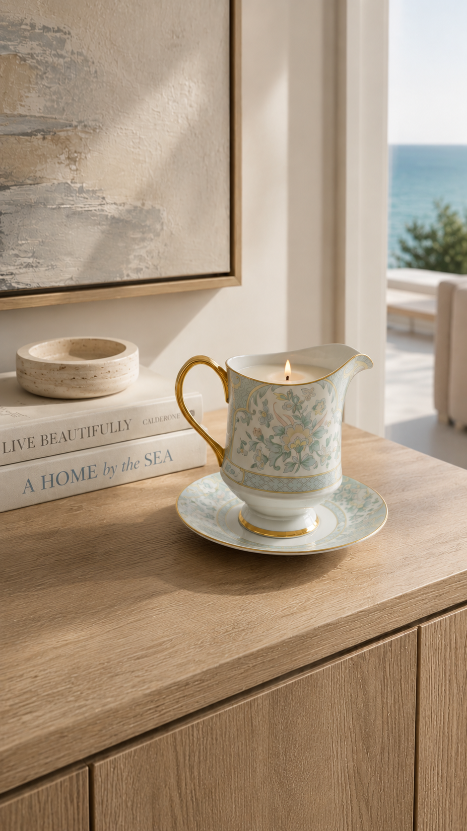 Vintage Porcelain Floral Saucer Soy Candle