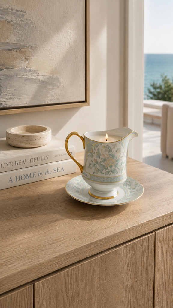 Vintage Porcelain Floral Saucer Soy Candle