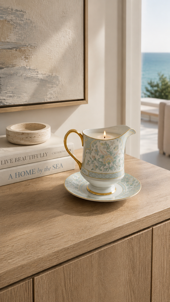Vintage Porcelain Floral Saucer Soy Candle