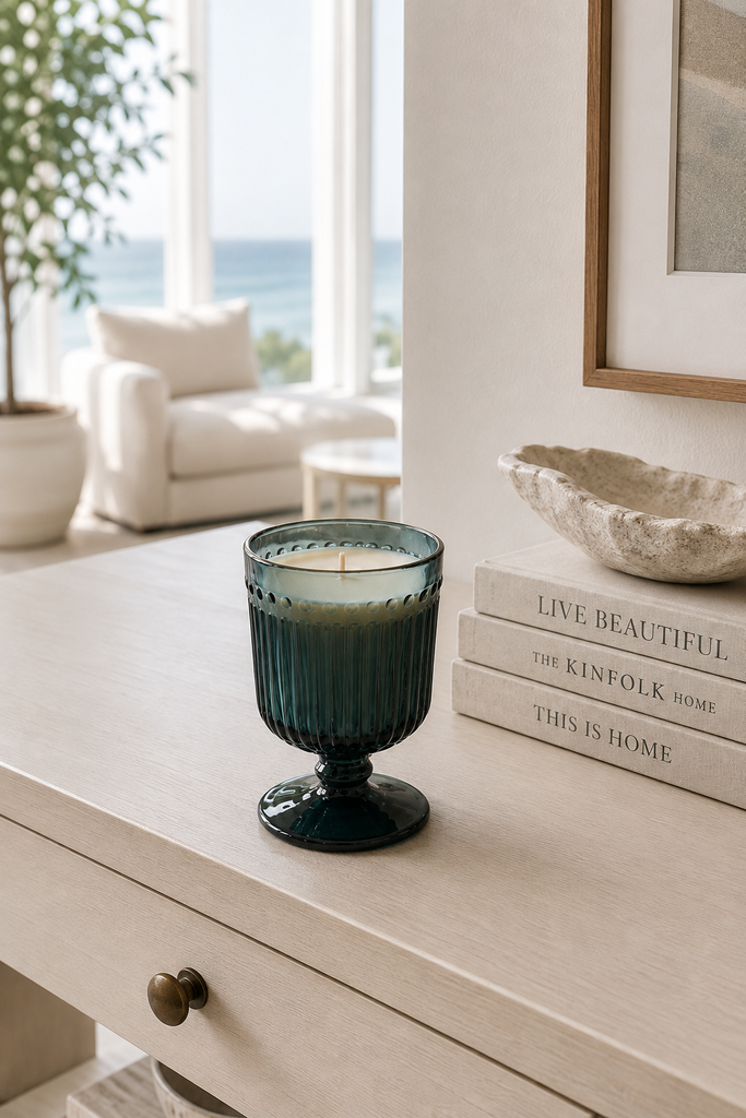 Emerald Ribbed Glass Candle