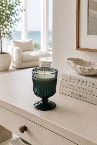 Emerald Ribbed Glass Candle