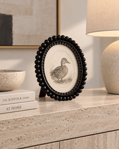 Black Oval Beaded Photo Frame with duck artwork