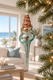 Aqua and Copper Conch coastal glass Christmas ornament