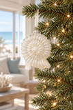 White Shell coastal glass Christmas ornament