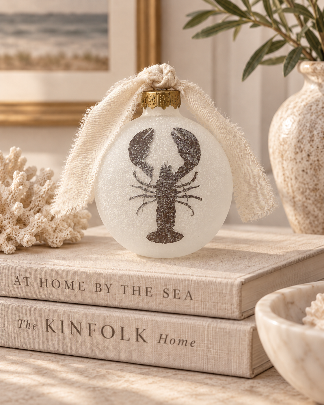 Hand-faded frosted glass lobster ornament