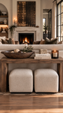 Handcrafted Textured Wood Bowl styled on a modern console