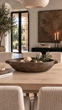 Handcrafted Textured Wood Bowl styled on a dining table
