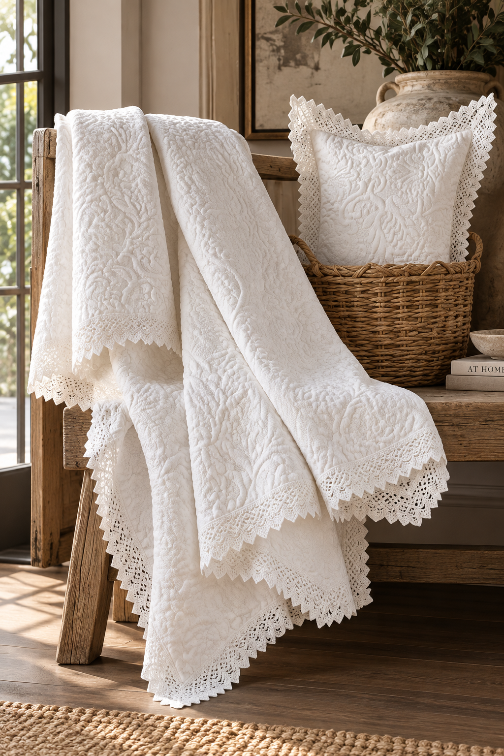 Matelasse Bedspread With Crochet Edges styled product view