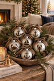 Mayenne Maison nautical glass holiday ornaments with velvet bows