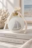 Mayenne Maison handcrafted weathered sailboat glass ornament