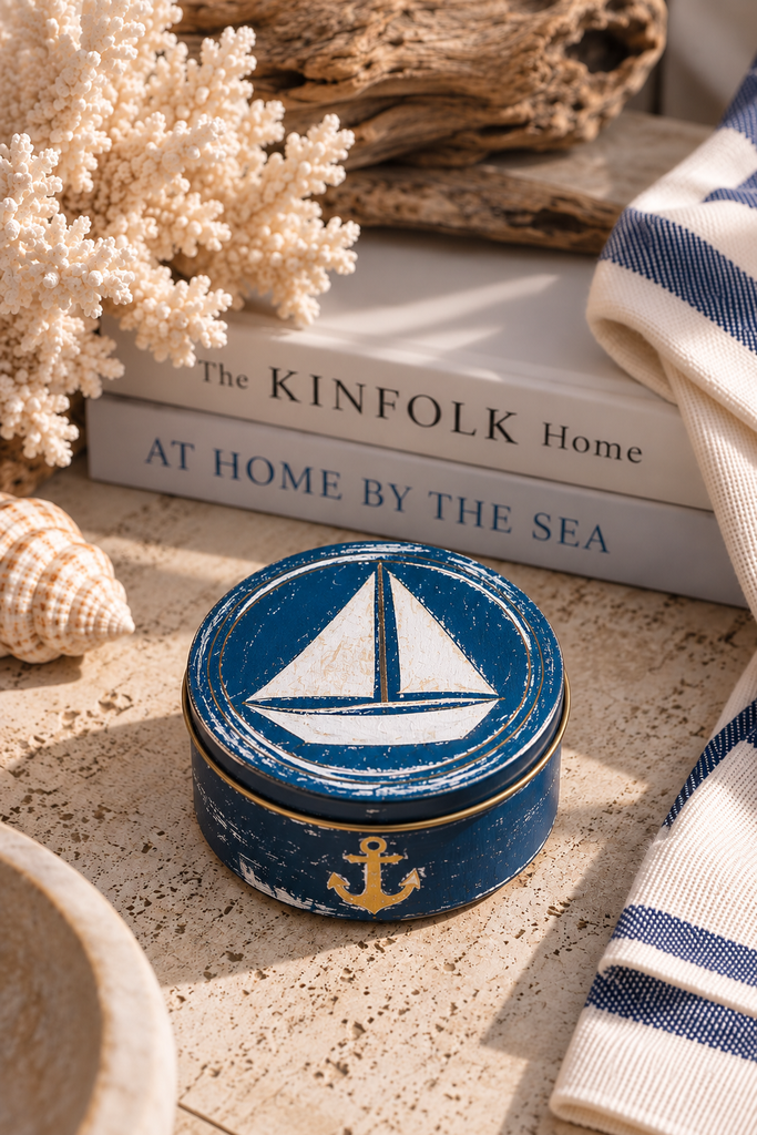 Weathered Navy Sailboat Mini Tin Soy Candle