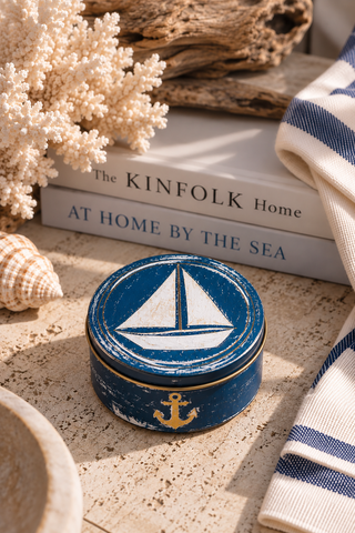 Weathered Navy Sailboat Mini Tin Soy Candle