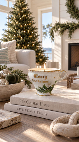 Vintage Holly Footed Porcelain Cup Candle