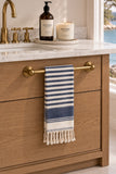 Modern Mediterranean Blue Stripe Peshtamal Towel styled in a coastal bathroom