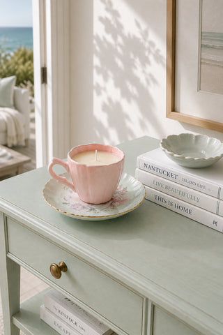 Pink Petal China Teacup & Saucer Soy Candle