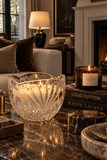 Vintage cut crystal bowl soy candle styled in a luxury interior