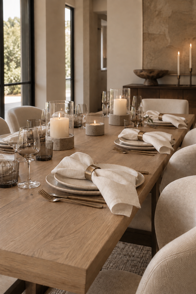 Washed Linen Dinner Napkins set on a modern dining table