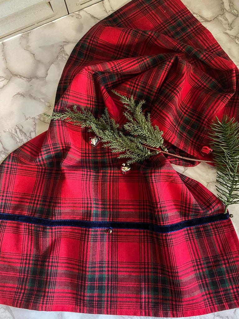 Red Tartan Tea Towel With Bells