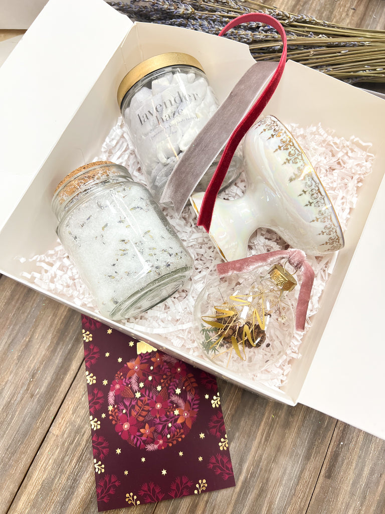 Organic Lavender Body Butter Candle Bath Salt Ornament Gift Set