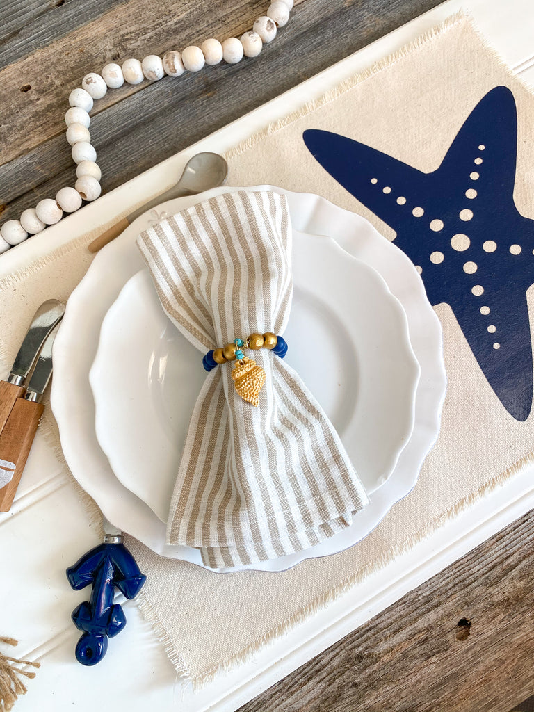 Starfish Printed Canvas Hand Frayed Placemats