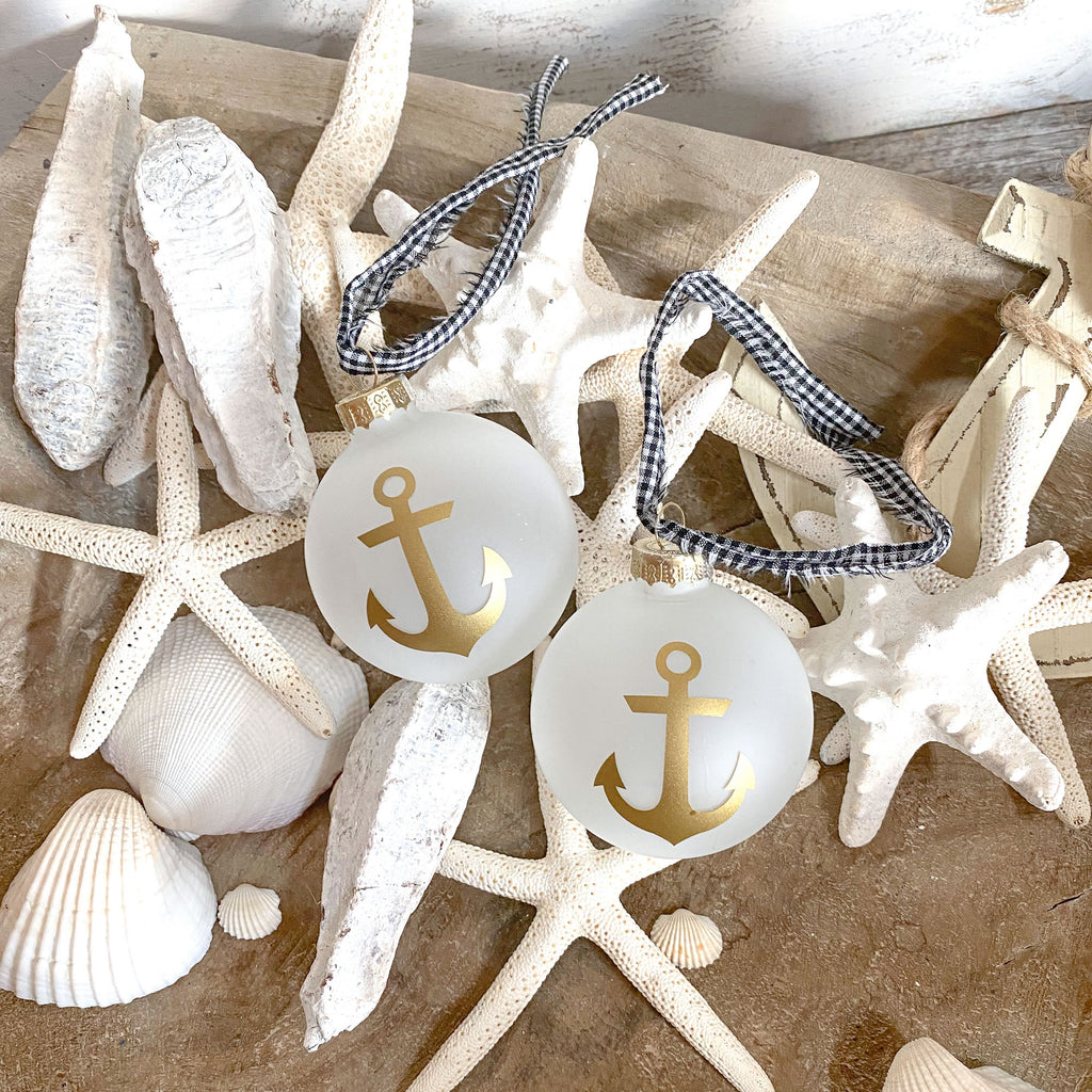 Nautical Anchor Sea Glass Ball Ornament