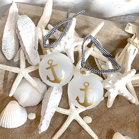 Nautical Anchor Sea Glass Ball Ornament