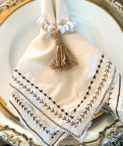 Farmhouse Style  Napkin Rings With Jute Tassel