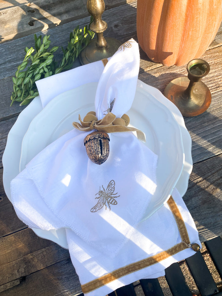 Farmhouse Napkin Rings With Acorn Charm