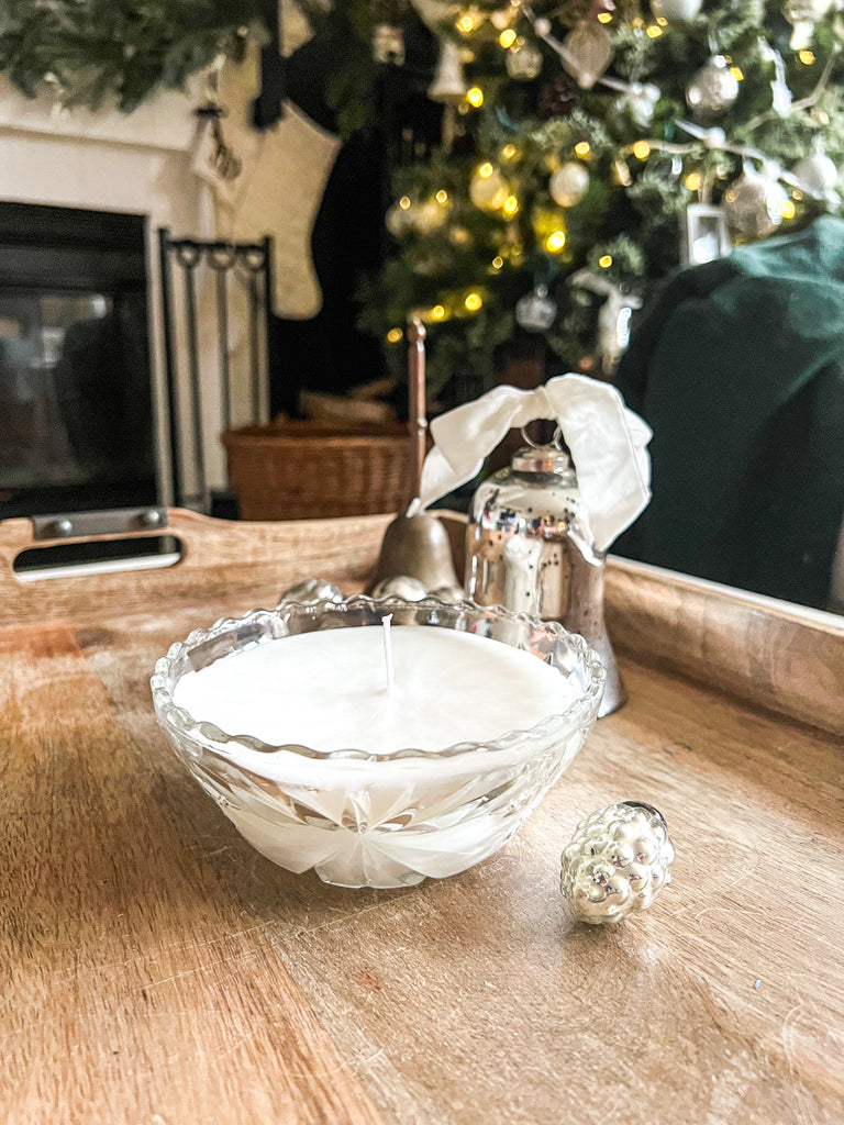 Hand Poured Wax Candle In Vintage Crystal Bowl