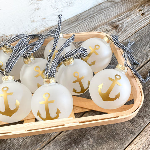 Nautical Anchor Sea Glass Ball Ornament