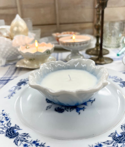 Soy Candle In  Vintage Floral Container